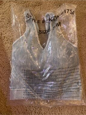 Zenana Blue Grey Ribbed Brami Crop Top